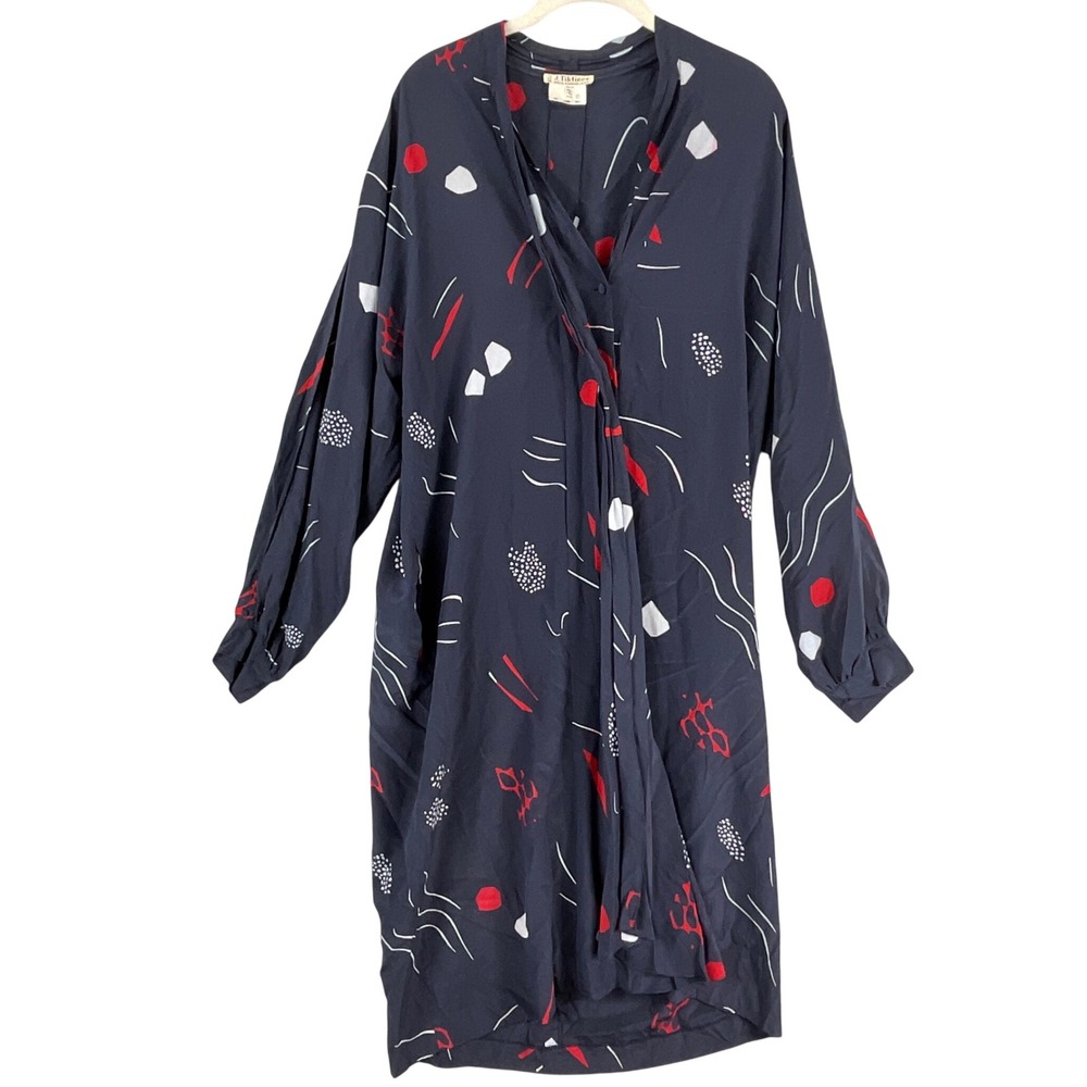 J. Tiktiner Shirt Dress Women 14 Navy Blue Excellent Vintage Abstract French